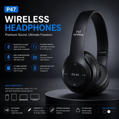 P47 Wireless Bluetooth Foldable Headphones