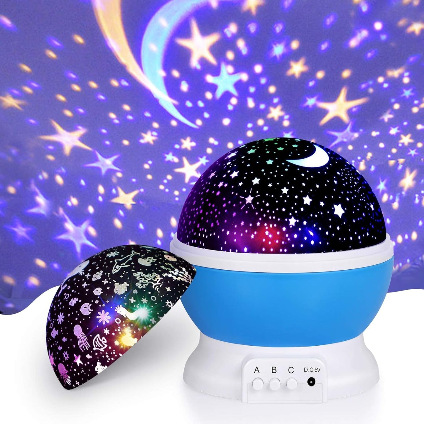2 in 1 Kids Moon Star Projector Night Light – 360° Rotating LED Lamp for Bedroom & Party Decor