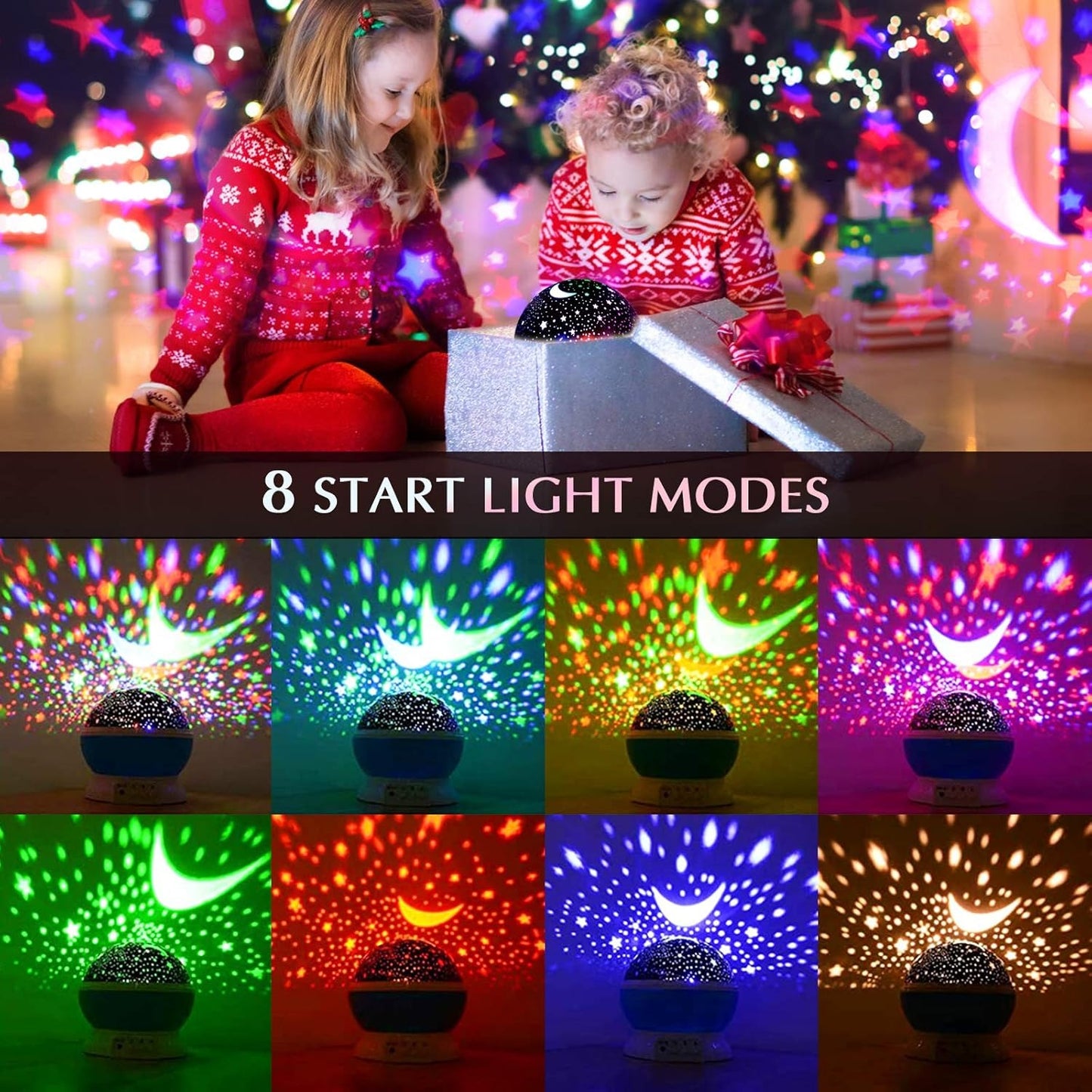 2 in 1 Kids Moon Star Projector Night Light – 360° Rotating LED Lamp for Bedroom & Party Decor