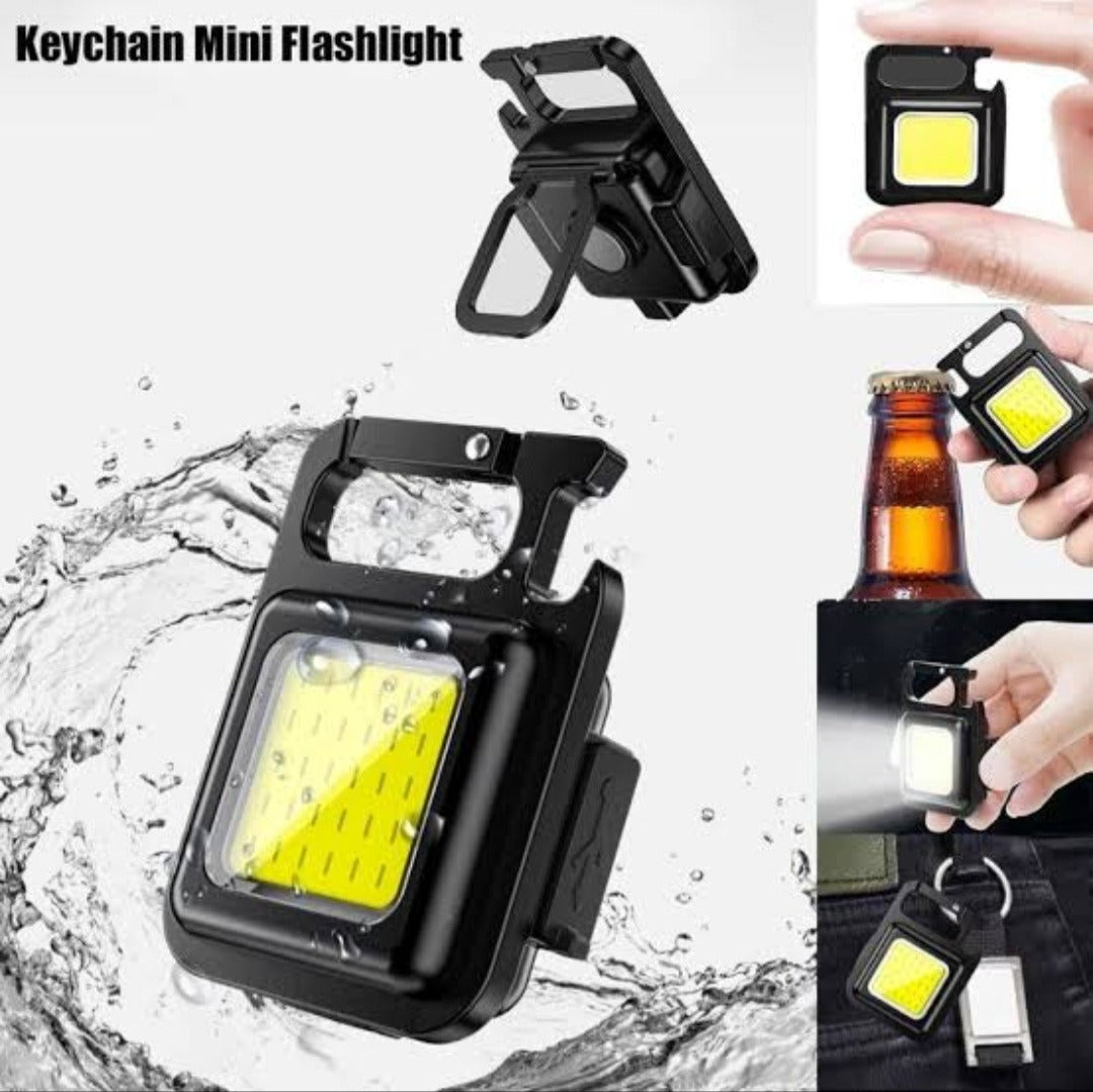 Rechargeable COB Keychain Light – Mini LED Flashlight with Magnet & Bottle Opener