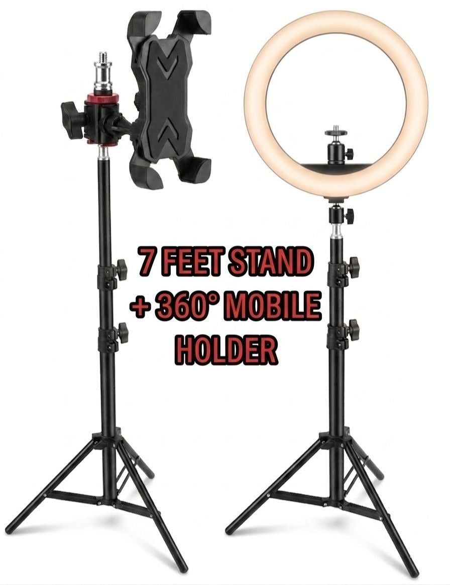 26CM LED Ring Light with Mobile Holder & 7FT Tripod Stand – 3 Color Modes Professional Selfie & Video Light