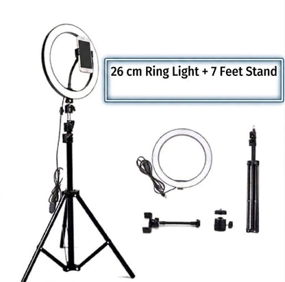 26CM LED Ring Light with Mobile Holder & 7FT Tripod Stand – 3 Color Modes Professional Selfie & Video Light